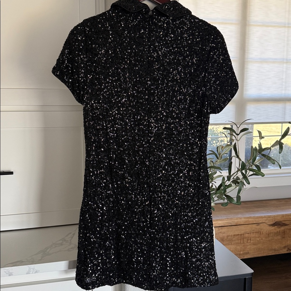 Black Sequin Mini Dress with Button Front - Picture 6 of 6